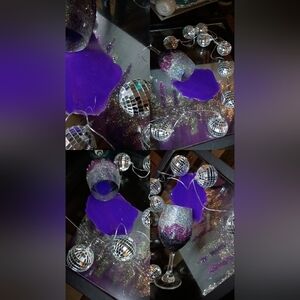 Purple Glitter Wine Glass -fake Spill decor